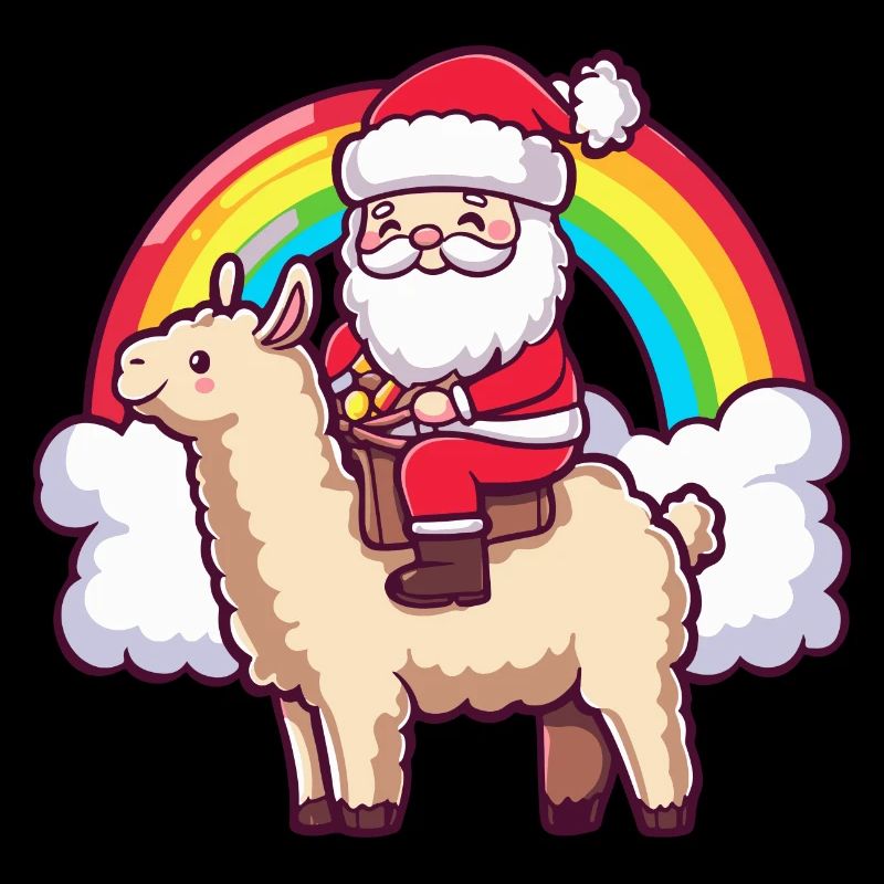 Alpaca Llama Santa Claus Rainbow