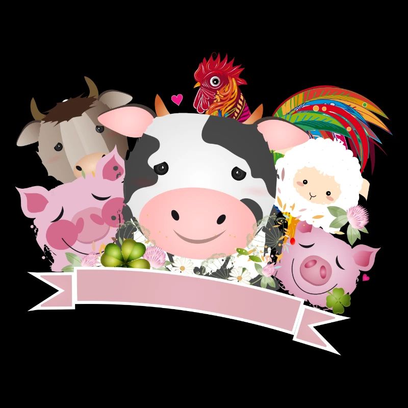 Heureux animaux de ferme ensemble à la campagne