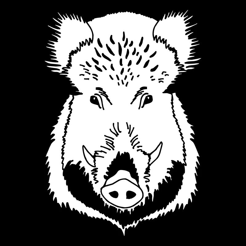 Wild boar head black and white
