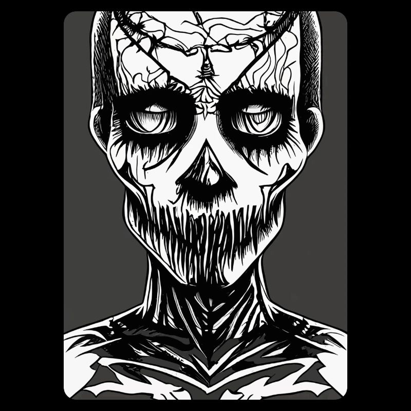 Visage noir et blanc effrayant avec une bouche horrible