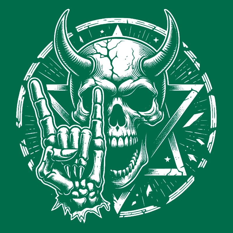 Skull with horns pentagram makes devil horns