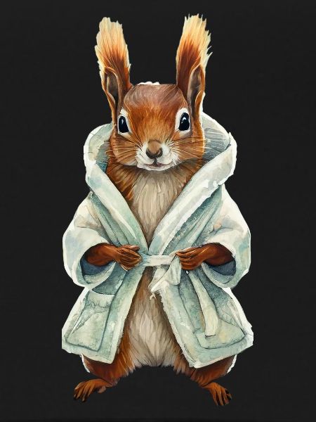 Squirrel in bathrobe