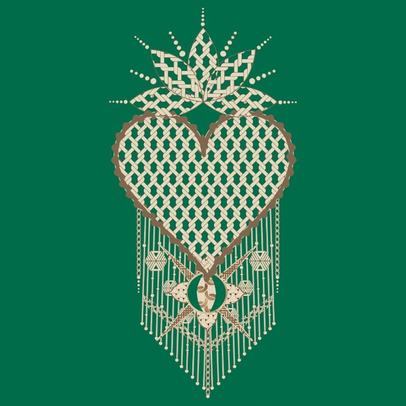 Macramé heart with filigree knot patterns