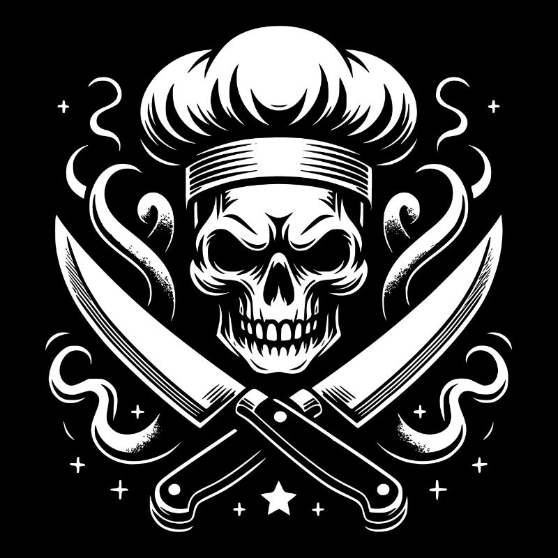 Skull with chef's hat and crossed kitchen knives