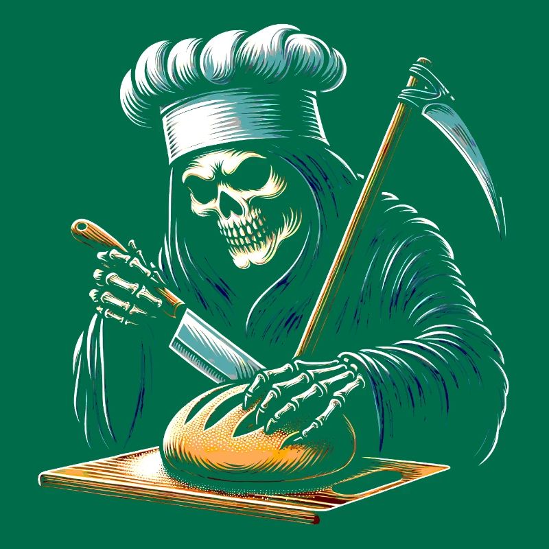 Skull Skeleton Reaper Cuts Bread