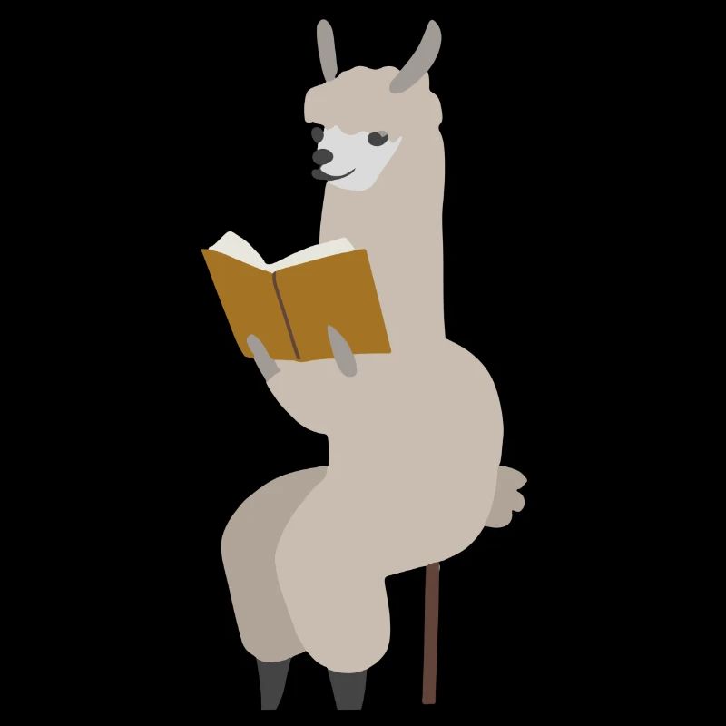 Alpaka liest Buch im Sitzen Geschenkidee Lama
