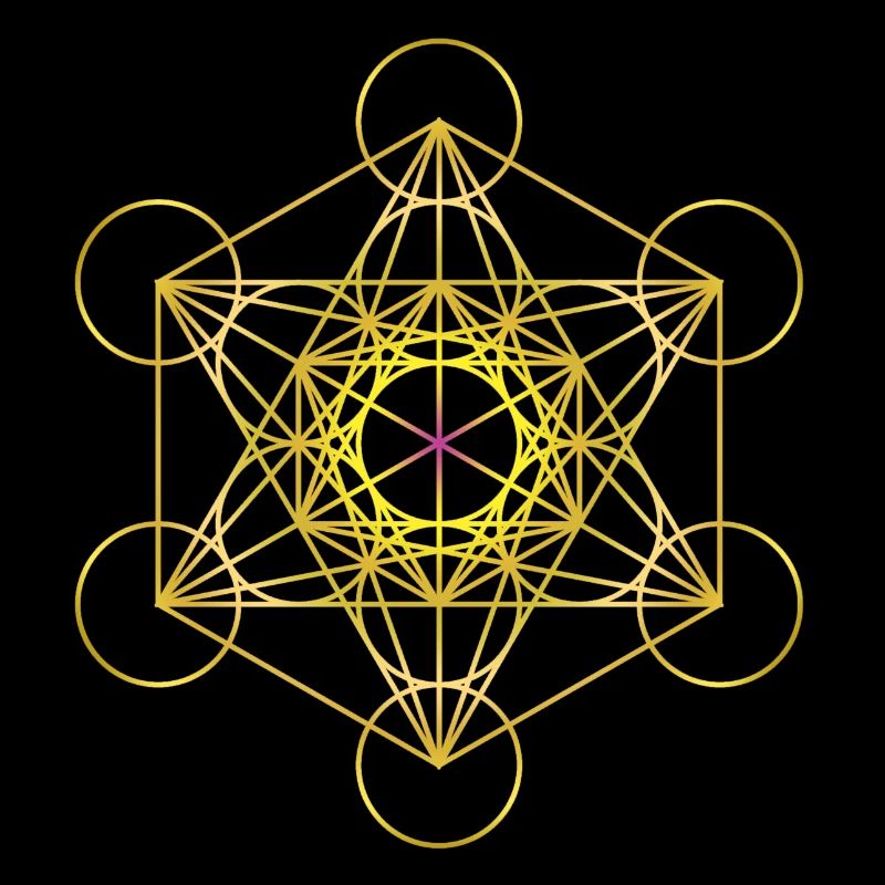 Cube de Metatron en or avec un centre rose