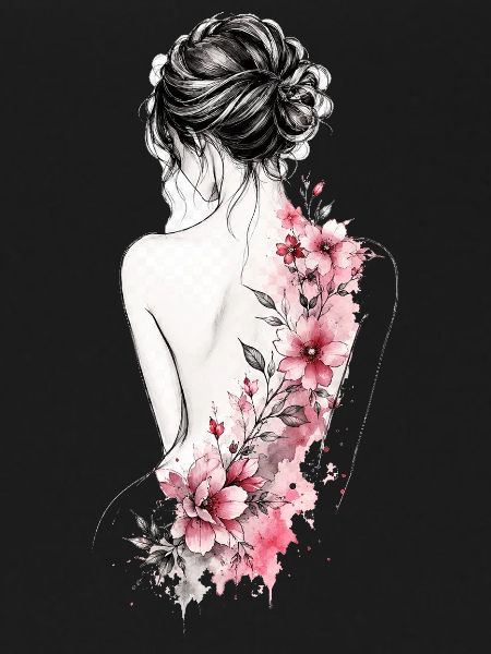 Woman's back with flower line