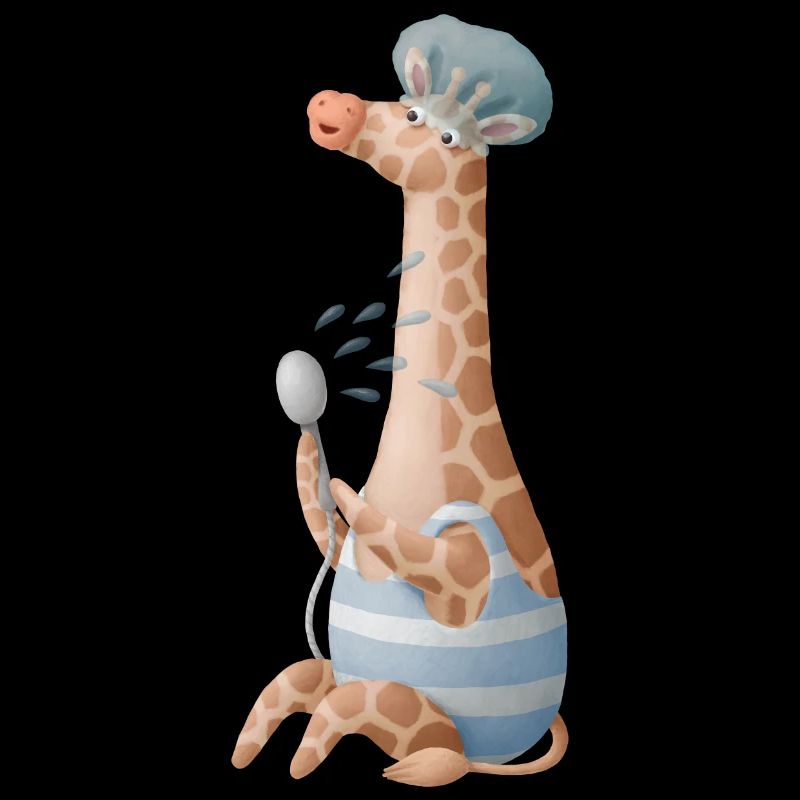 Nette Giraffe die eine Dusche nimmt mit Badehaube