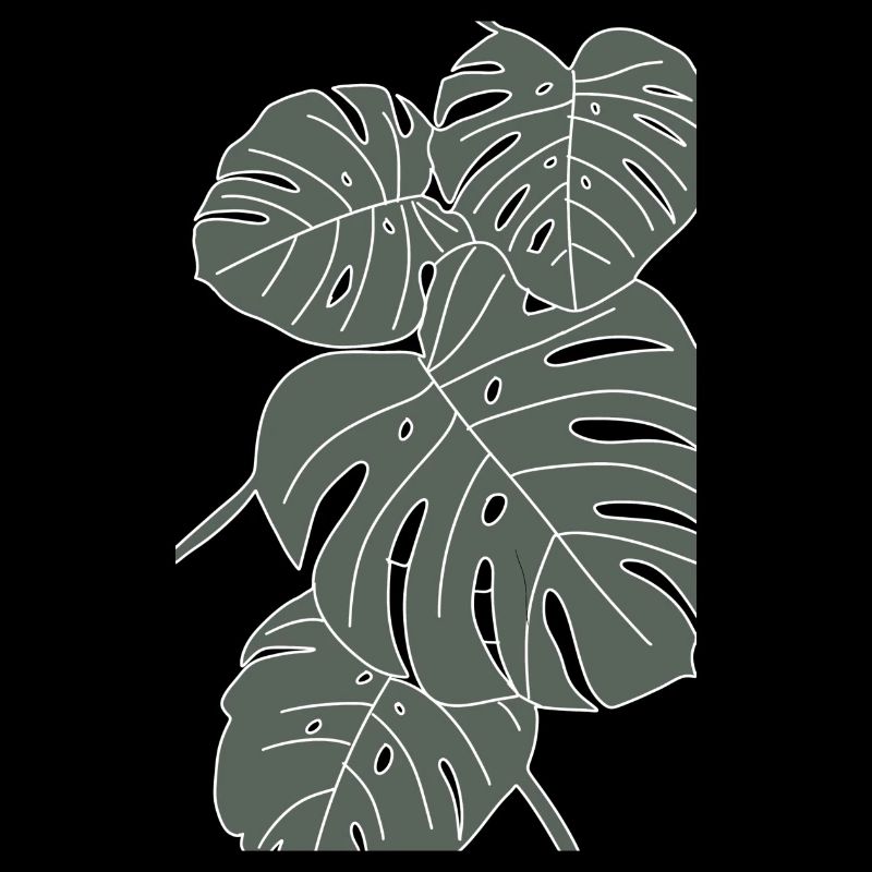 Monstera, contour blanc avec couleur de remplissage verte