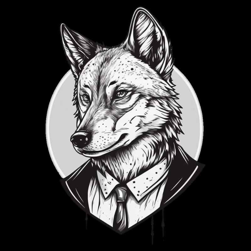 Ernste Skizze eines Wolfes in Hemd und Krawatte