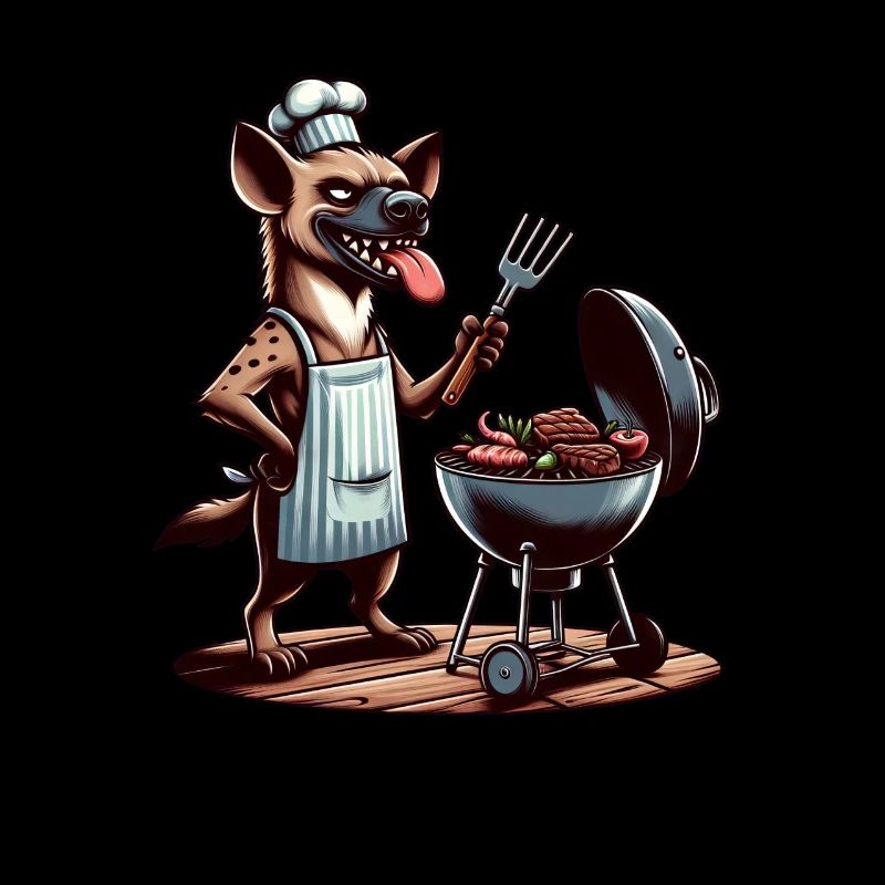 Hyäne als Grillchef im Sommer