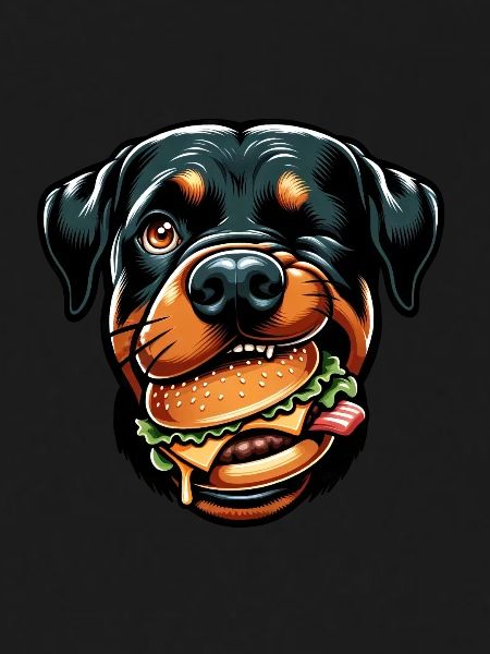 Rottweiler with hamburger cheeseburger