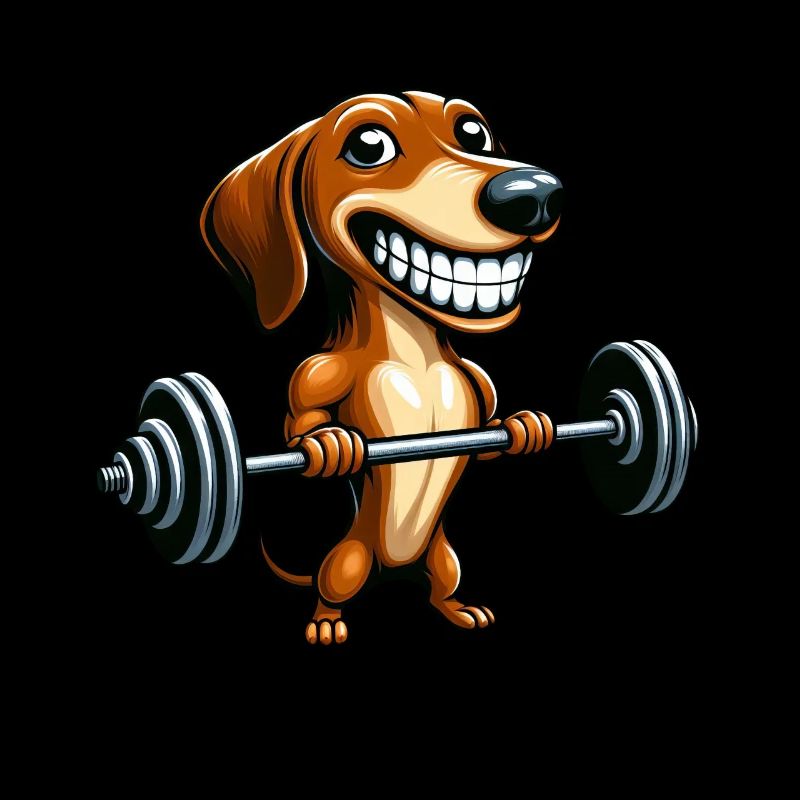 Lustiger Dackel mit Hantel Hund Workout