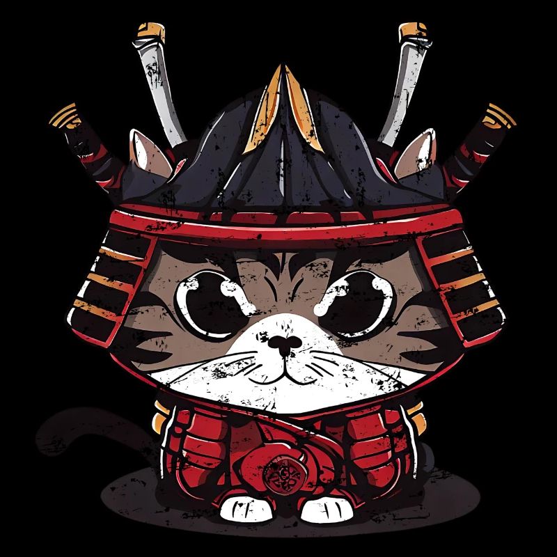 Mignon chat samouraï vêtements traditionnels