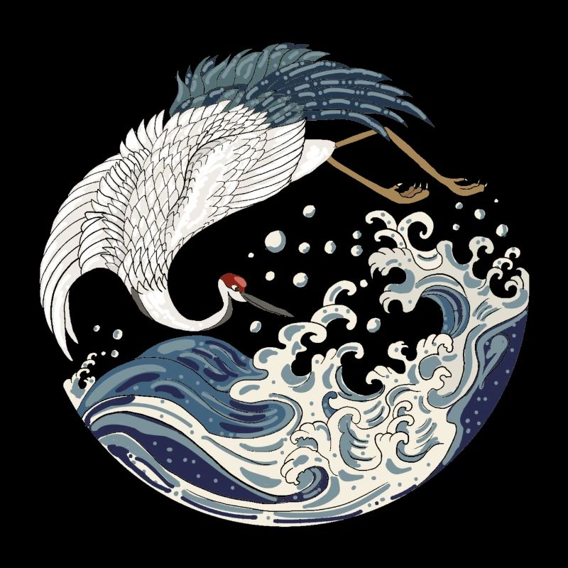 The Great Wave & Japanese Crane Art