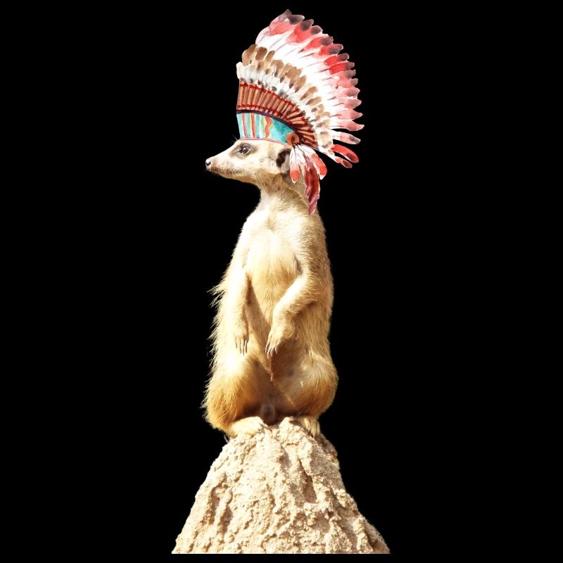 Erdmännchen mit Federschmuck