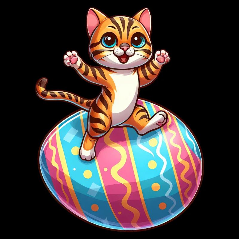 Chat Bengal dansant sur l’œuf de Pâques