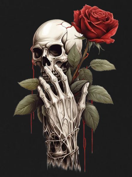 Skeleton Rose Hand Head