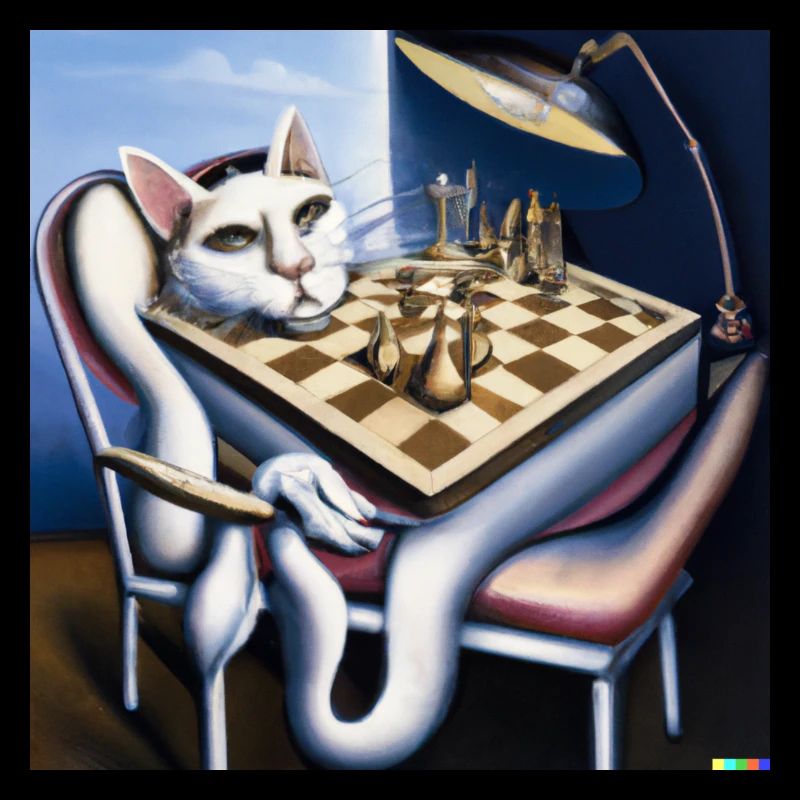 Salvador Dalí, chat joue aux échecs