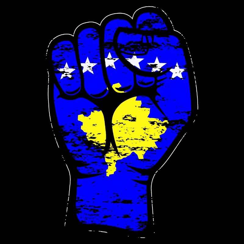 Kosovo Flagge Faust Hand Symbol used