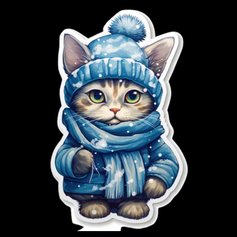 Chat avec écharpe, bonnet et veste d’hiver