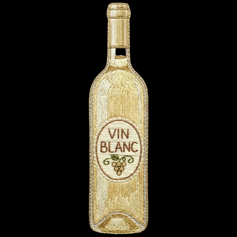 Bouteille de vin blanc dans un aspect brodé (imprimé)
