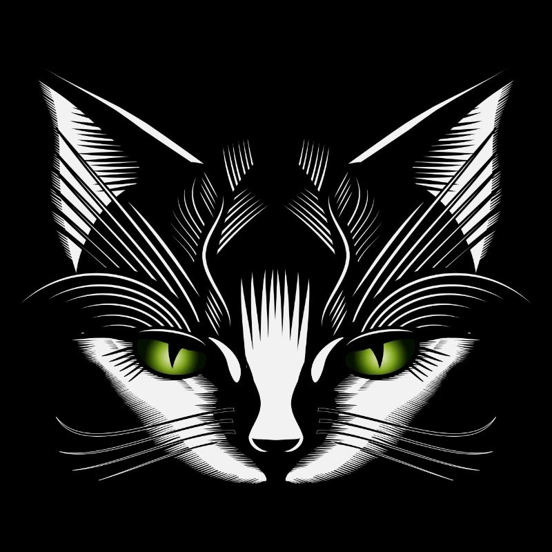 white cat head with green cat eyes