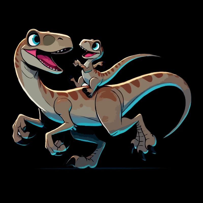 Velociraptor Mutter und Kind beim Herumtollen