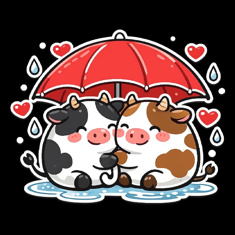 Duo de vaches sous parapluie
