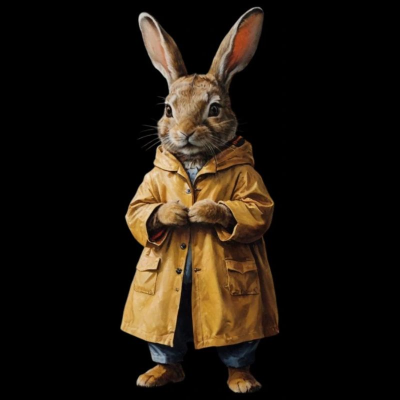 Bunny in raincoat in retro style