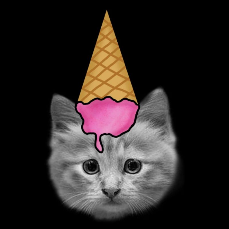 Chat avec de la crème glacée comme chapeau
