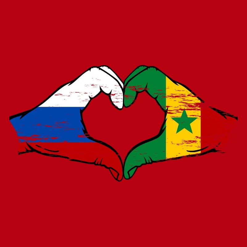 Russie Sénégal Drapeau Mains Coeur Forme Utilisé