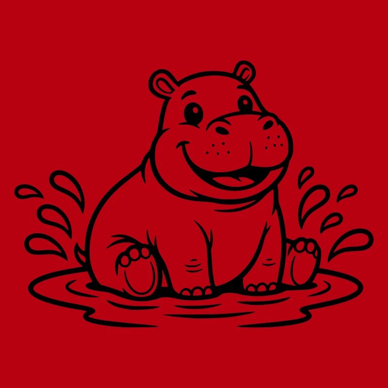 Bébé hippopotame mignon dans Water Comic Vector