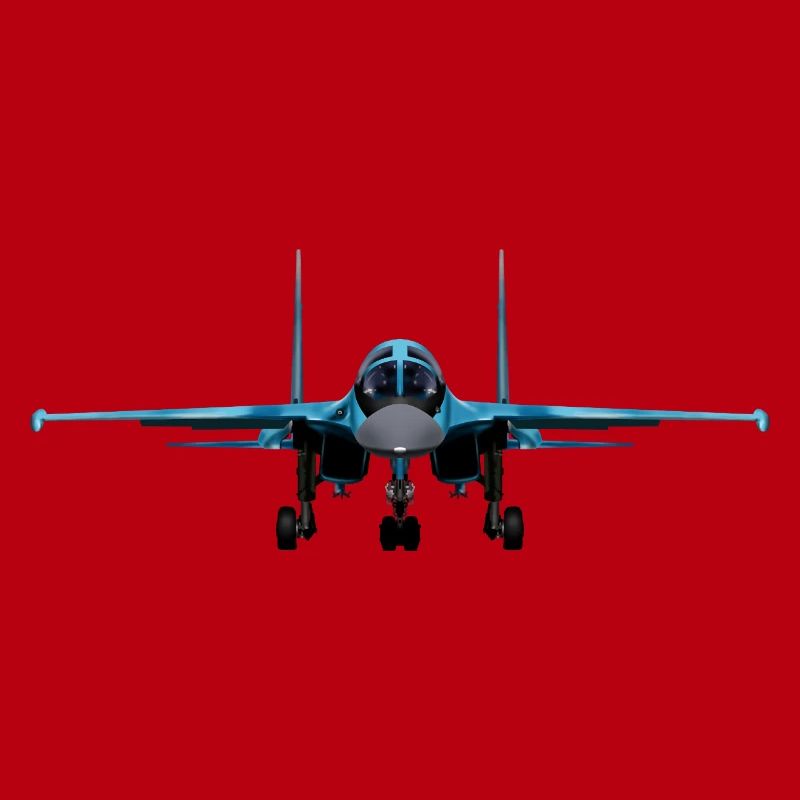 Blauer Kampfjet Frontansicht