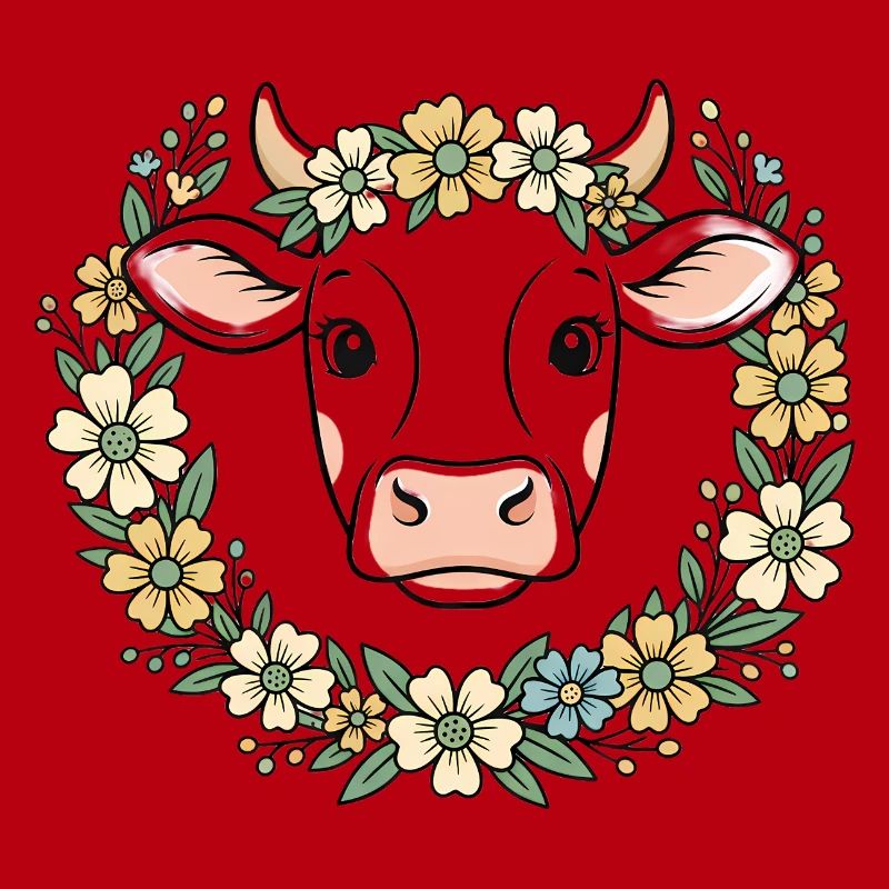 Cow Floral Wreath Boho Spring Vector