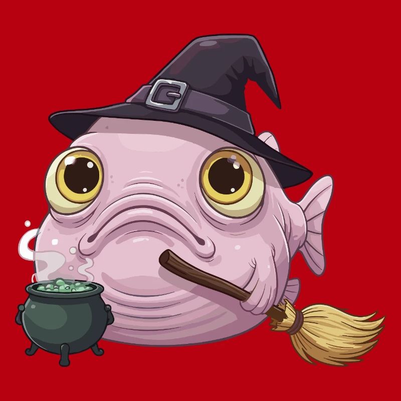 Funny Blobfish - Witch's Hat and Magic Cauldron