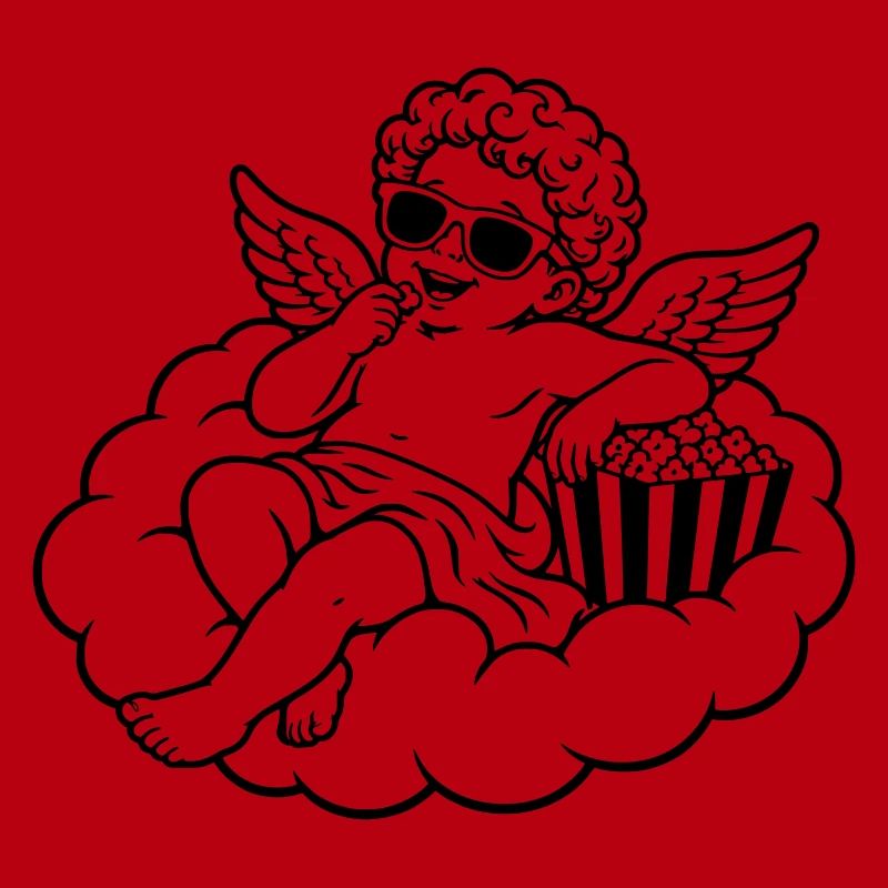 Un chérubin frissonne avec du pop-corn sur un nuage