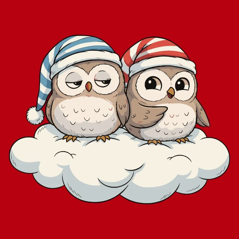 Cloud duo owls with pointed hats