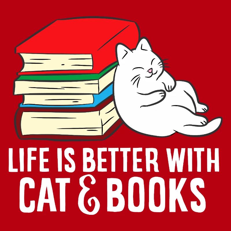 Cat and Books Cozy Stack
