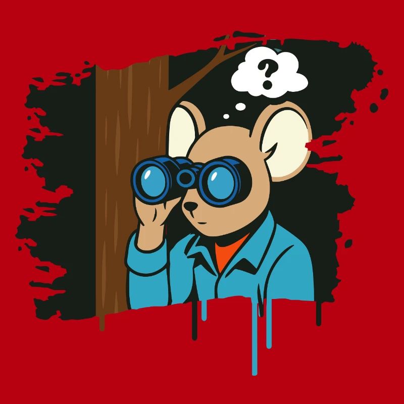Curious mouse with binoculars in comic style