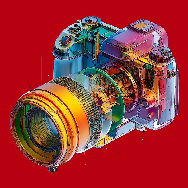 Rainbow camera as CAD design in color explosion