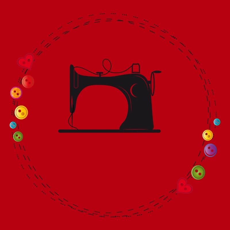 nostalgic stylized sewing machine with buttons