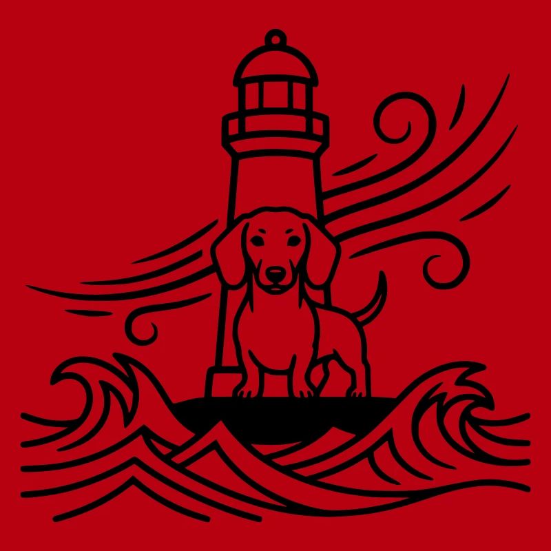 Dackel Sturm Leuchtturm Meer