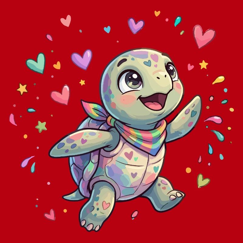 Rainbow Turtle with Heart Patterns