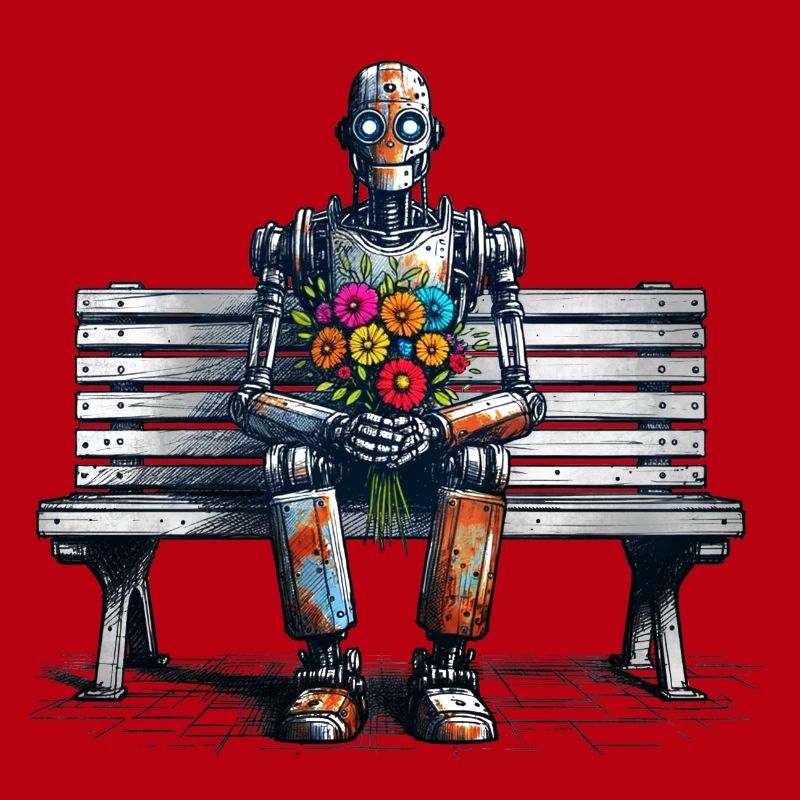 Robot Bench Flowers Robot Love Rusty Art