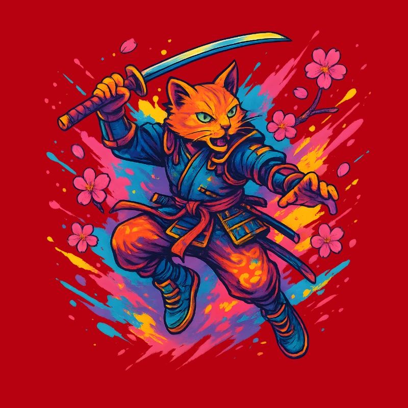Katzen-Krieger im Samurai-Stil