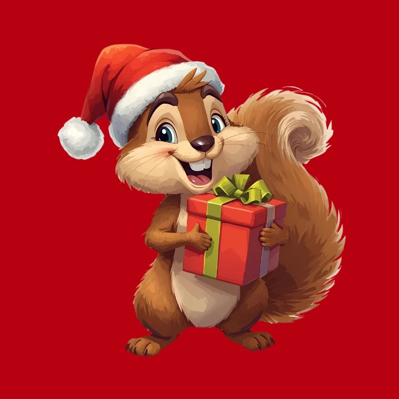 Weihnachts-Eichhörnchen mit Geschenk