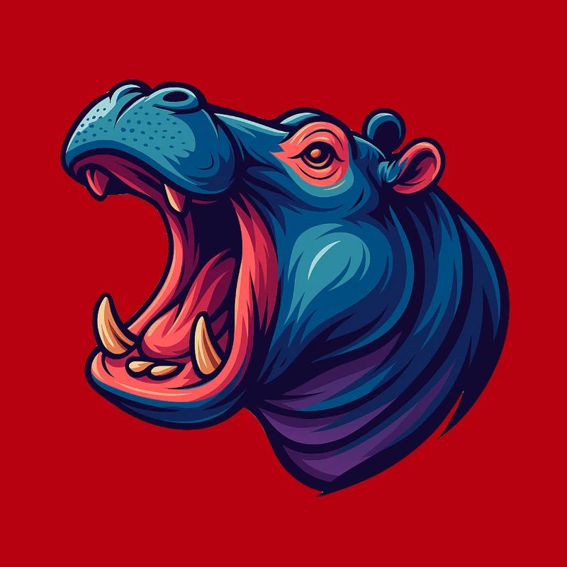 Neon hippo with an open muzzle