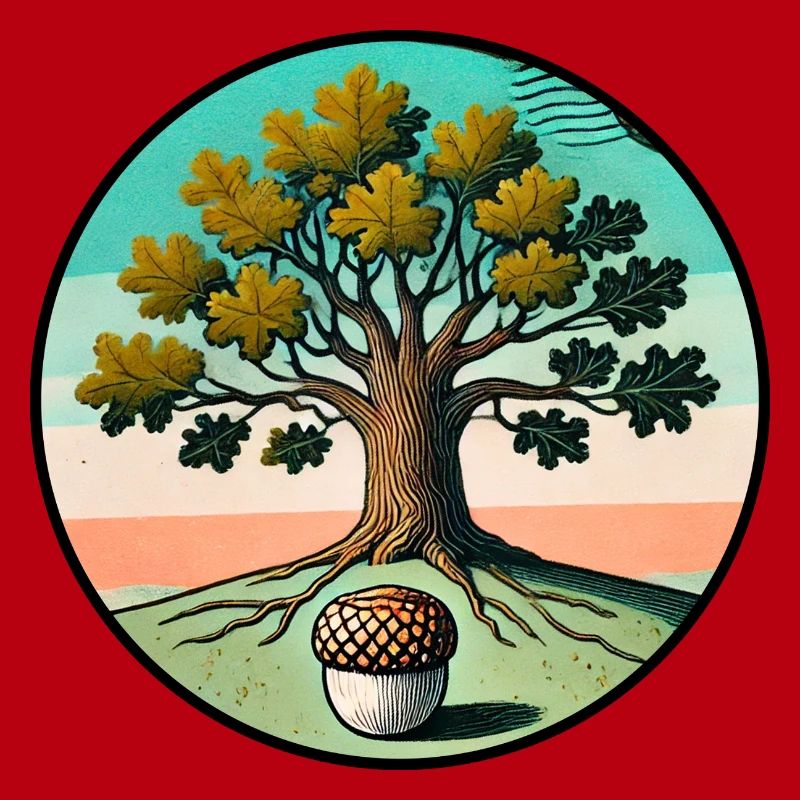 Retro-Baum des Lebens mit Eichel